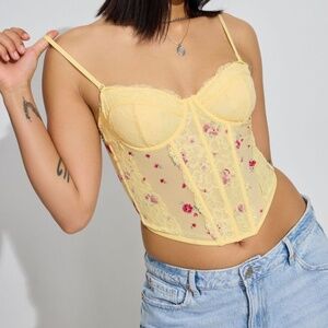Garage⎜Chrishell Lace Mesh Bustier⎜Yellow Pink & Rose Ditsy